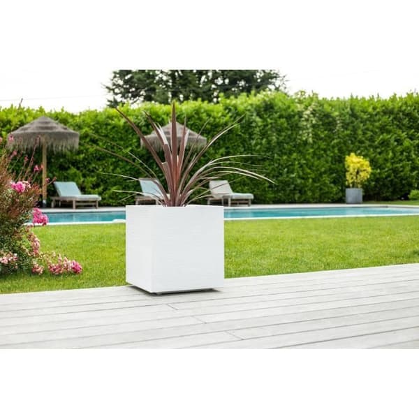 EDA PLASTIQUE Grafit fyrkantig blomlåda - 57 L - 49,5 x 49,5 x 49,5 cm - Limed vit
