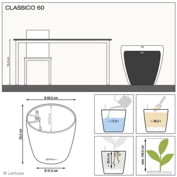 LECHUZA Classico Premium 60 blomkruka - komplett set, metallic antracit