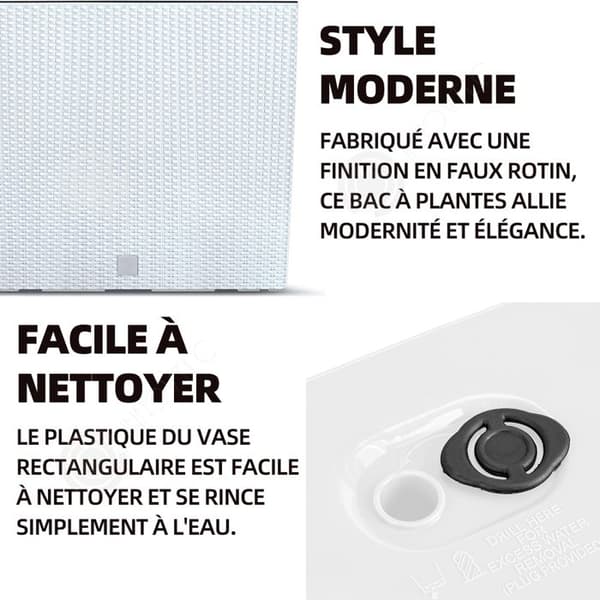 INN växtkrukor 18x58x49,8cm 44 liter för inomhus och utomhus modern rektangulär vit plastblomkruka