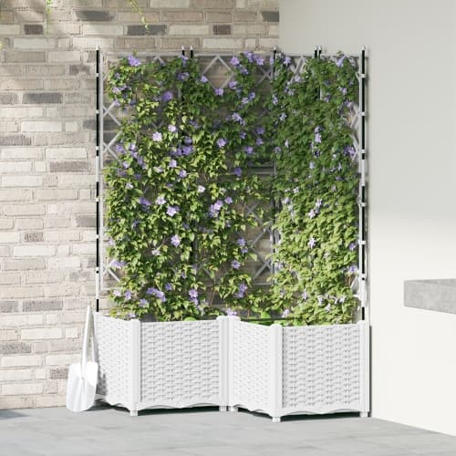 Trädgårdsplanterare med spaljé 3 st Vit 80x80x143 cm