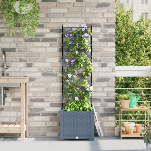 Trädgårdsplanterare med Trellis Ljusgrå 40x40x143 cm