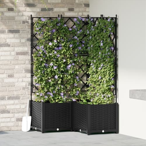 Trädgårdsplanterare med spaljé 3 st Svart 80x80x143 cm