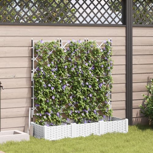 Trädgårdsplanterare med spaljé 3 pcs Vit 120x40x125.5 cm