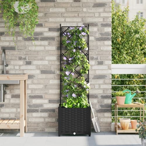 Trädgårdsplanterare med trellis Svart 40x40x143 cm