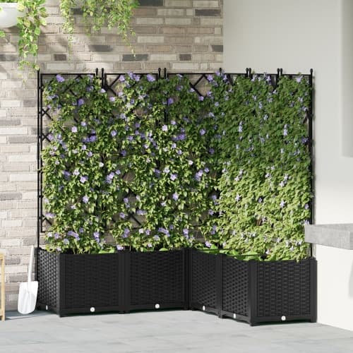 Trädgårdsplanterare med trellis 5 st Svart 120x120x143 cm