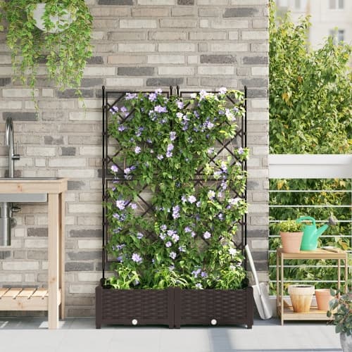 Trädgårdsplanterare med trellis 2 st Brun 80x40x125.5 cm