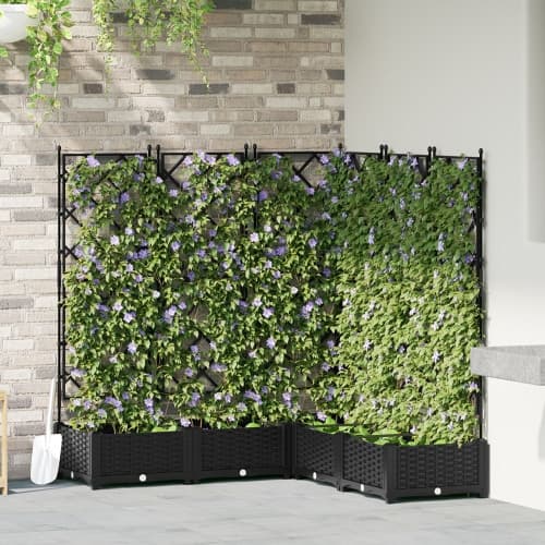 Trädgårdsplanterare med Trellis 5 st Svart 120x120x125.5 cm