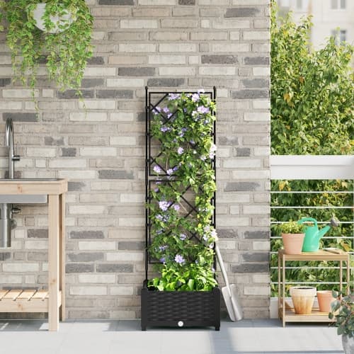 Trädgårdsplanterare med Trellis Svart 40x40x125.5 cm