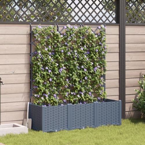 Trädgårdsplanterare med trellis 3 st Ljusgrå 120x40x143 cm