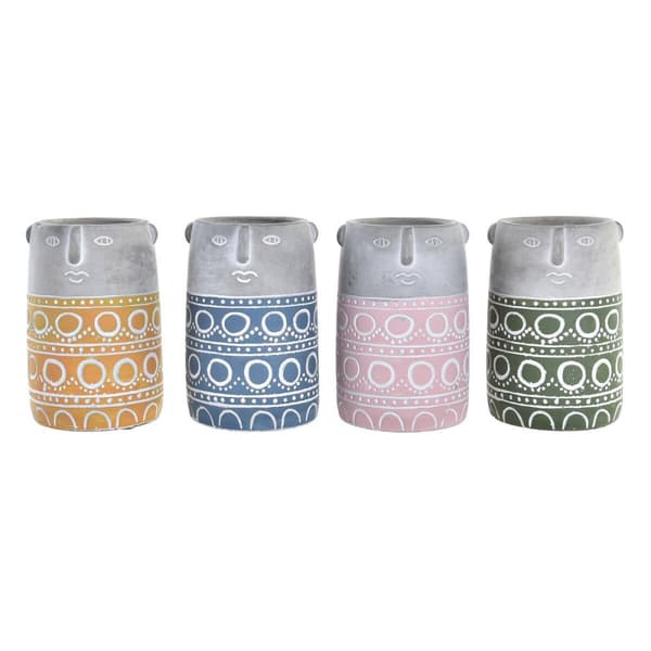 Kruka DKD Home Decor Ansikte Blå Rosa Cement Grön Gul (12 x 12 x 18 cm) (4 antal)