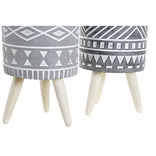 Kasvit DKD Home Decor Harmaa Sementti Valkoinen Mäntypuu Boho (14,3 x 14,3 x 26,2 cm) (2 osaa)