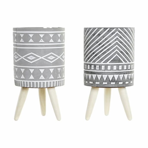 Kasvit DKD Home Decor Harmaa Sementti Valkoinen Mäntypuu Boho (14,3 x 14,3 x 26,2 cm) (2 osaa)