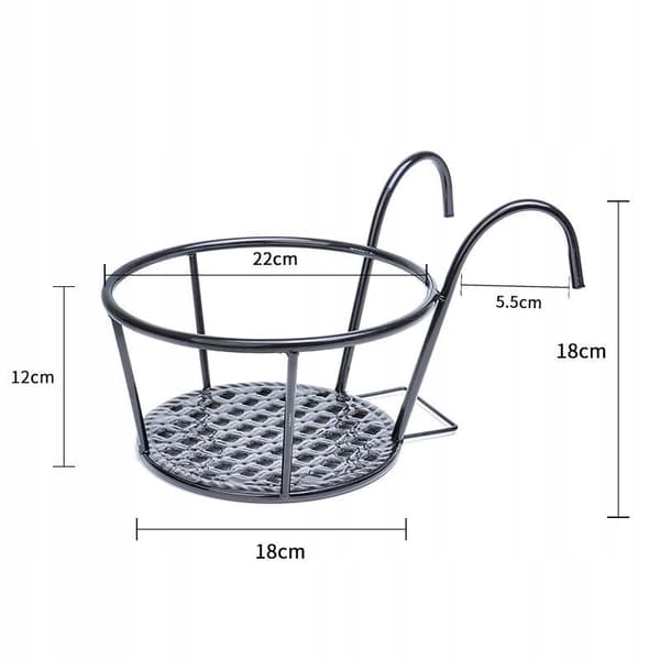 BLOMMEKRUKA BALKONGKRUKA FÖR BALKONGHÄNGANDE METALLRAM SVART 22 CM