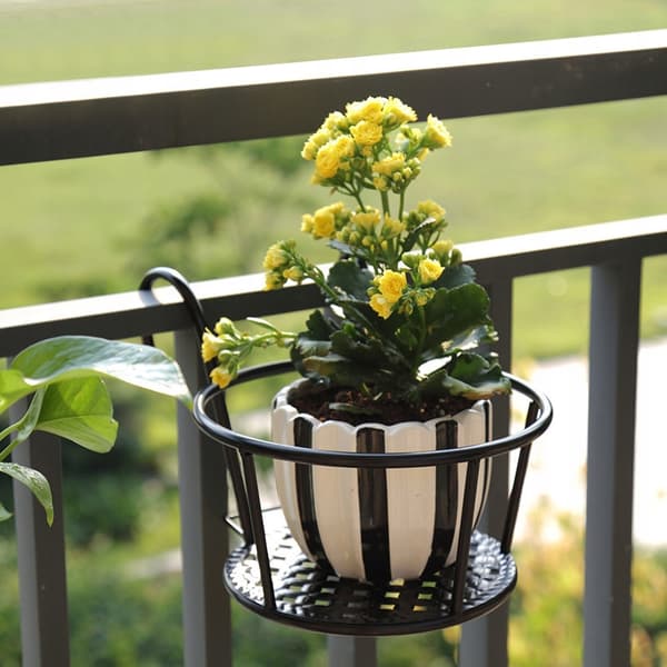 BLOMMEKRUKA BALKONGKRUKA FÖR BALKONGHÄNGANDE METALLRAM SVART 22 CM