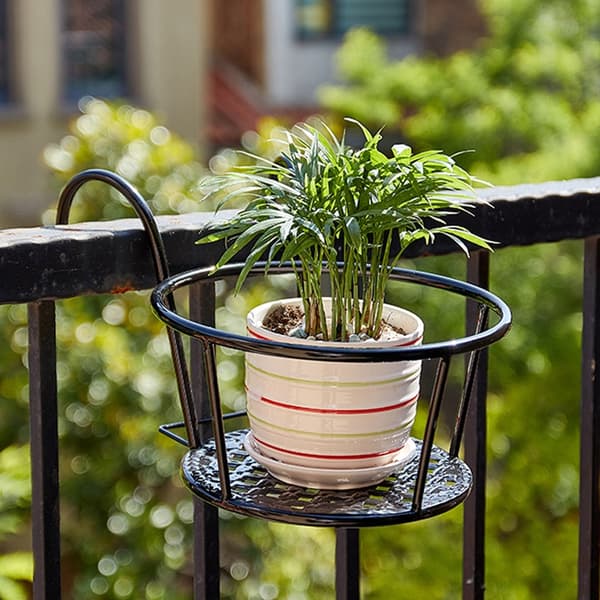 BLOMMEKRUKA BALKONGKRUKA FÖR BALKONGHÄNGANDE METALLRAM SVART 22 CM
