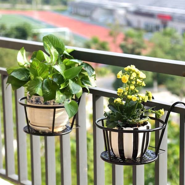 BLOMMEKRUKA BALKONGKRUKA FÖR BALKONGHÄNGANDE METALLRAM SVART 22 CM