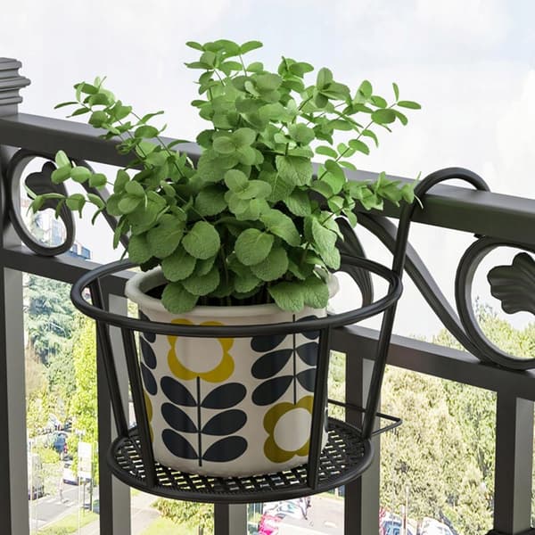 BLOMMEKRUKA BALKONGKRUKA FÖR BALKONGHÄNGANDE METALLRAM SVART 22 CM