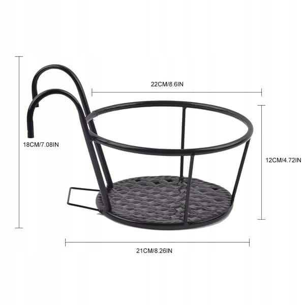 BLOMMEKRUKA BALKONGKRUKA FÖR BALKONGHÄNGANDE METALLRAM SVART 22 CM