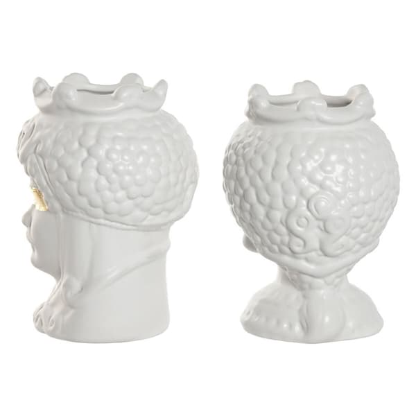 Urtepotte Home ESPRIT Hvid Gylden Porcelæn 10 x 10 x 14 cm (2 enheder)