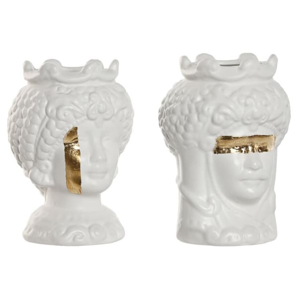 Urtepotte Home ESPRIT Hvid Gylden Porcelæn 10 x 10 x 14 cm (2 enheder)