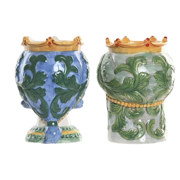 Urtepotte Home ESPRIT Grøn Multifarvet Porcelæn 15 x 15 x 26.5 cm (2 enheder)