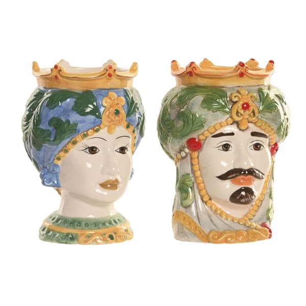 Urtepotte Home ESPRIT Grøn Multifarvet Porcelæn 15 x 15 x 26.5 cm (2 enheder)