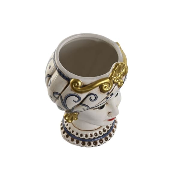 Urtepotte Home ESPRIT Blå Hvid Gylden Porcelæn 15 x 15 x 26 cm (2 enheder)