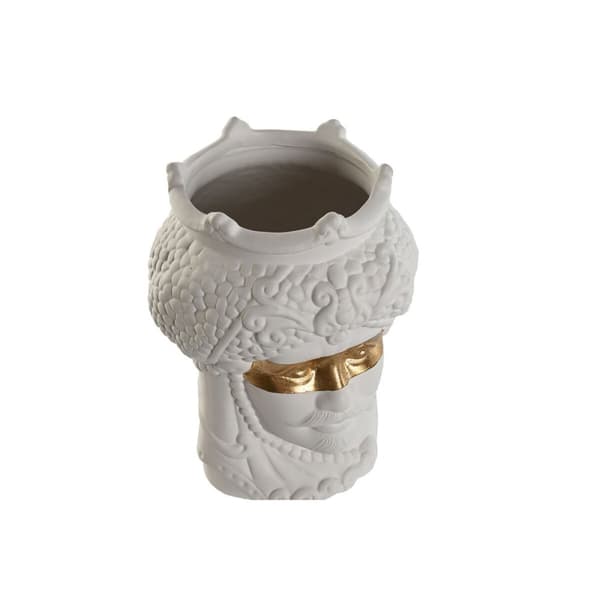 Urtepotte Home ESPRIT Hvid Gylden Porcelæn 15 x 15 x 26.5 cm (2 enheder)