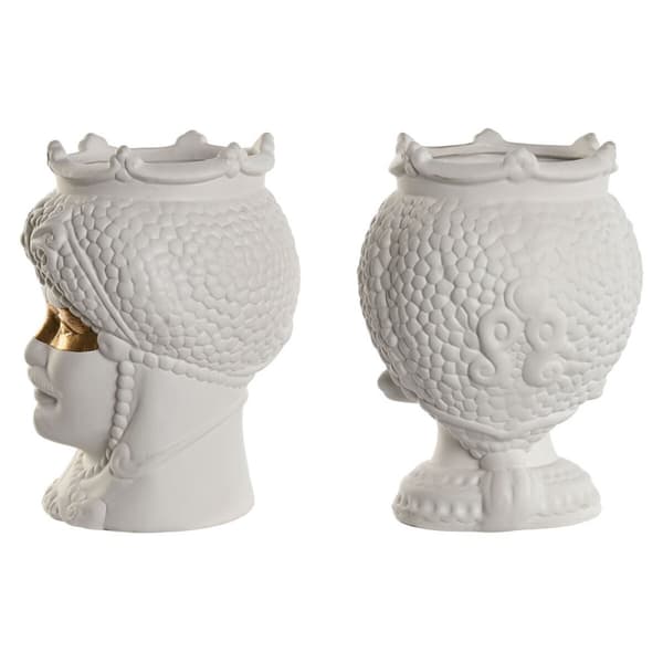 Urtepotte Home ESPRIT Hvid Gylden Porcelæn 15 x 15 x 26.5 cm (2 enheder)