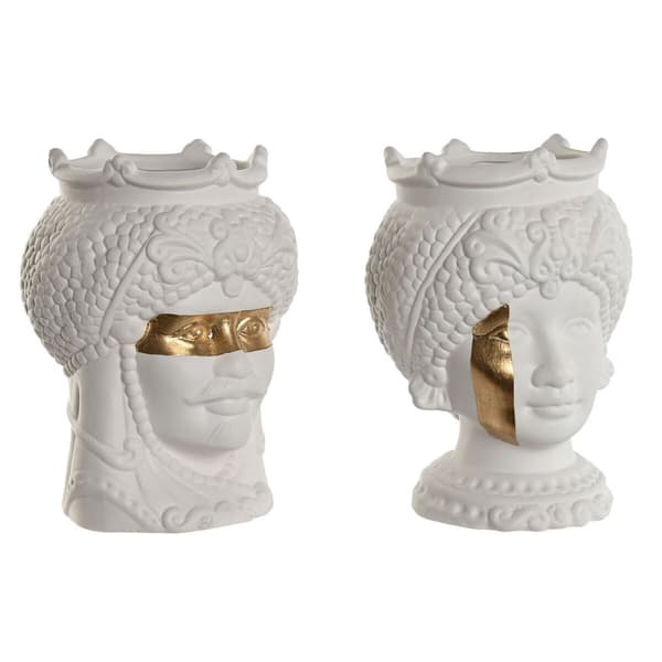 Urtepotte Home ESPRIT Hvid Gylden Porcelæn 15 x 15 x 26.5 cm (2 enheder)
