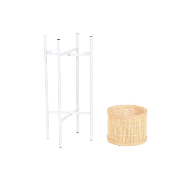 Urtepotte Home ESPRIT Hvid Natur Metal Bambus 31 x 31 x 103 cm (3 Dele)