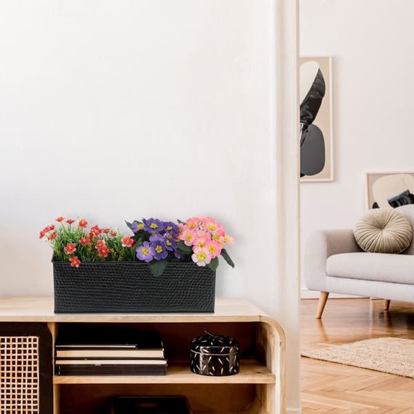 Relaxdays Blomsterlåda, inomhus, växter, örter, rektangulär, metall, HxBxD: 14x40x15 cm, dekorkassa, svart