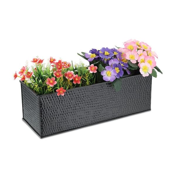 Relaxdays Blomsterlåda, inomhus, växter, örter, rektangulär, metall, HxBxD: 14x40x15 cm, dekorkassa, svart