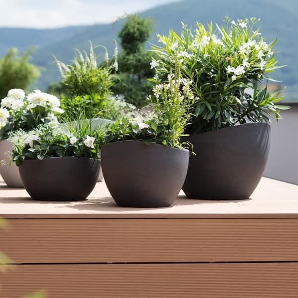 SCHEURICH Wave Globe 250 rotationsgjuten plastkruka - 50 x 37,1 cm - Granitsvart