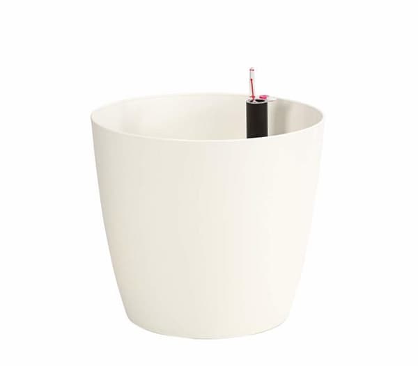 Dehner - 4108270 - Pflanztopf Mila mit Selbstbewässerungs-System, Ø 35 cm, Höhe 30 cm, Kunststoff, vit växtkruka