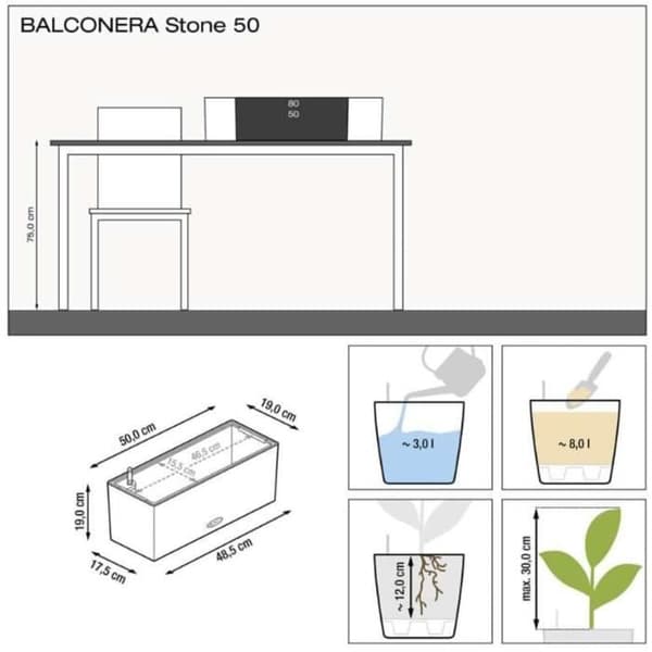 LECHUZA Planteringsmaskin BALCONERA Stone 50 ALL-IN-ONE Beige