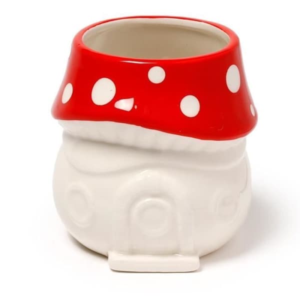 Keramisk inomhuskruka Fairy House Mushroom Puckator - vit/röd - 11x9x10 cm