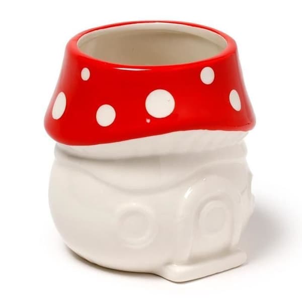 Keramisk inomhuskruka Fairy House Mushroom Puckator - vit/röd - 11x9x10 cm