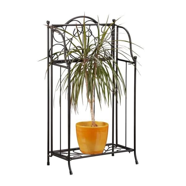Relaxdays Blomsterhylla i metall 2 plan utomhus växtstöd balkong terrass trädgård HxBxD: 64,5 x 33,5 x 18 cm, svart