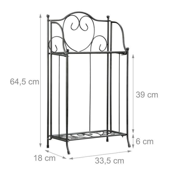 Relaxdays Blomsterhylla i metall 2 plan utomhus växtstöd balkong terrass trädgård HxBxD: 64,5 x 33,5 x 18 cm, svart