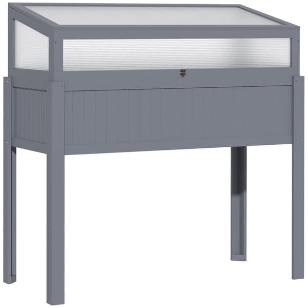 Kasvihuone, korotettu puutarhaviljelylaatikko puulla ja kylmäsuojalla 2-in-1, 120x54x112/122 cm, harmaa