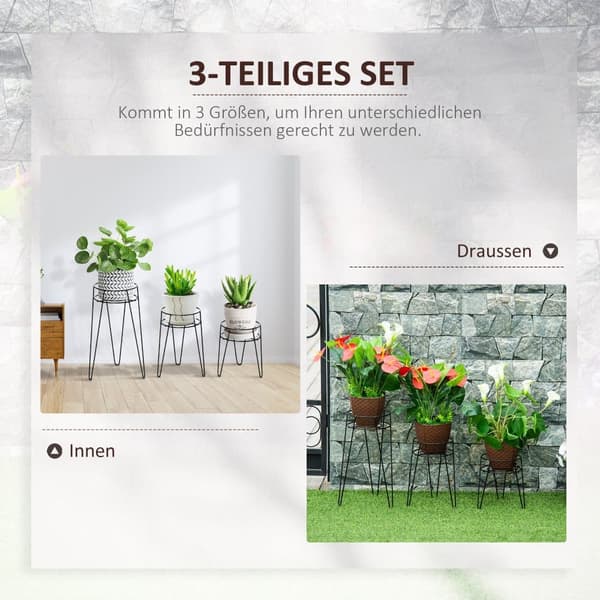 Plante Stand Sæt, 21x20x23.5 cm, 22x21x30 cm, 26x23x42 cm, Sort
