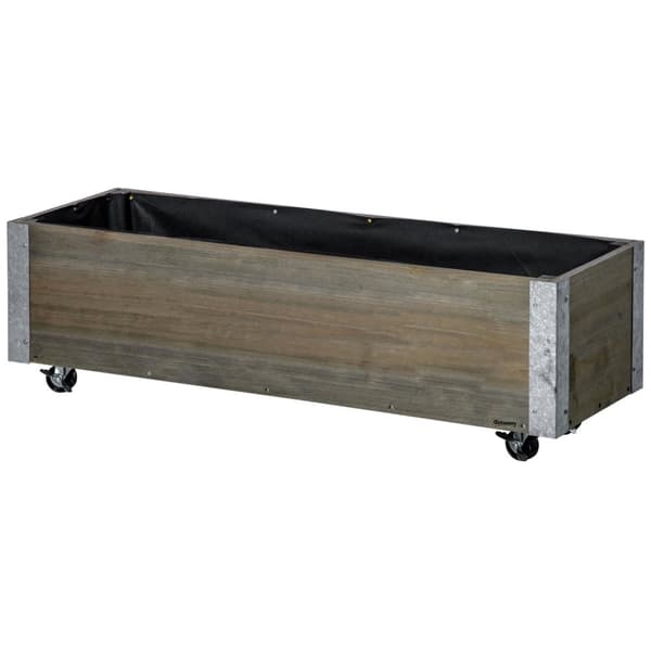 Rootz -plante på ruller - rektangulær planter - havearbejdebakke - massivt træ metal - kunstvanding og dræning - 96 cm x 30,6 cm x 30 cm