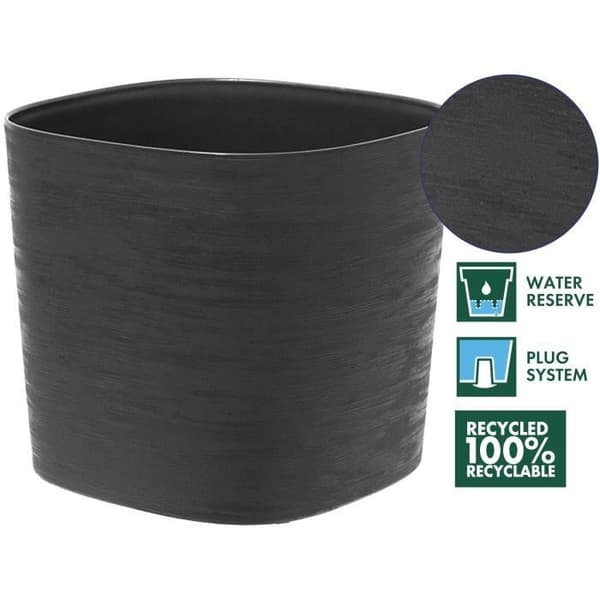Kruka med vattenreserv - GARDEN ID Respect - Svart-Ant 40 x 40 cm - 100 % hushållsavfall - 100 % återvinningsbar - Strukturerad yta.
