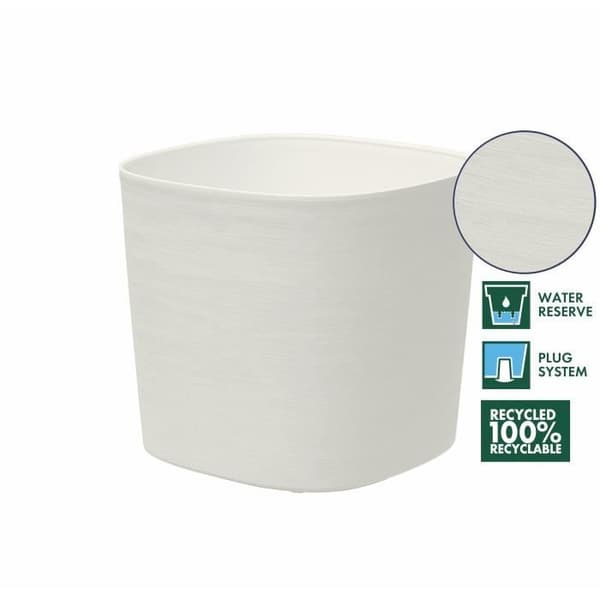Kruka med vattenreserv - GARDEN ID Respect - Vit 40 x 40 cm - 100 % hushållsavfall - 100 % återvinningsbar - Strukturerad yta.