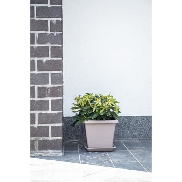 Firkantet urtepotte - GARDEN ID - Teramo Taupe - 40 x 35 cm - Ridsefast - Stenlook - Med huller