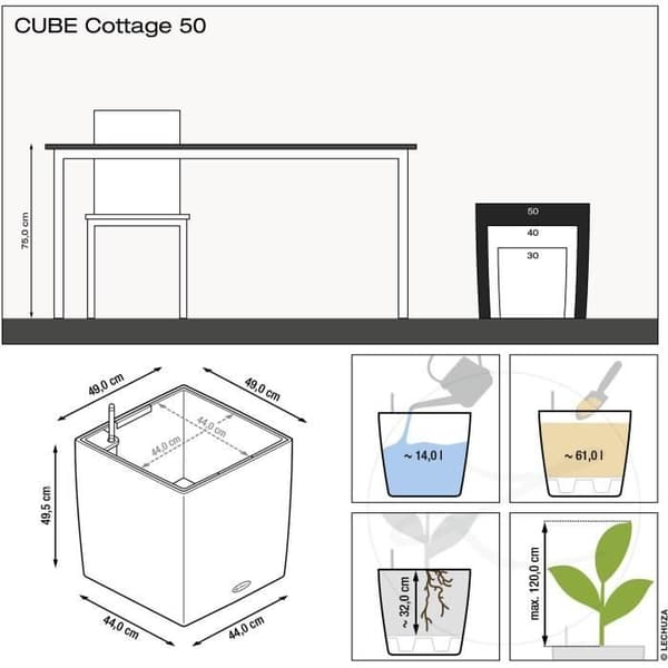 LECHUZA Cube Cottage 50 blomkruka - komplett set, sandbrun