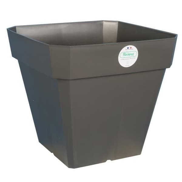 RIVIERA Soleilla firkantet plastik urtepotte - 39 x 39 x H 53 cm - 49 L - Glitrende grå