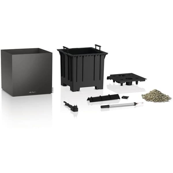 LECHUZA Canto Premium Cube 40 -kukkaruukku - täydellinen LED-setti, metallinen antrasiitti