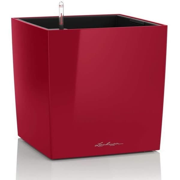 LECHUZA Cube Premium 40 blomsterpotte - komplet sæt, blank skarlagenrød